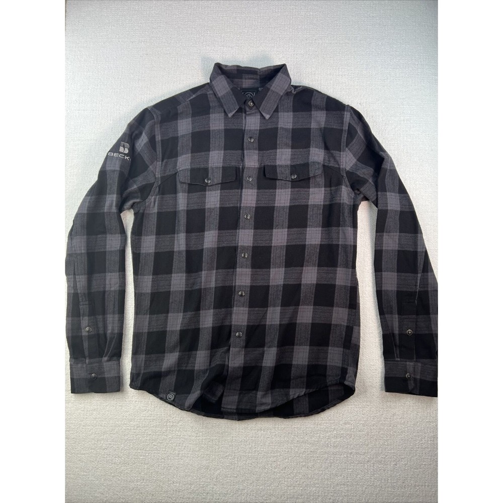 Stormtech Snap Button Down Performance Flannel Mens Small Plaid (Becks Logo)